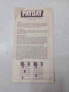 Vintage Payday Board Game 1970s Replacement Instructions - Picture 1 of 3