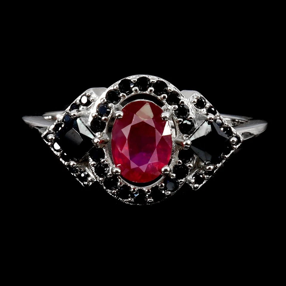 925 Sterling Silver Ring Oval Ruby 7x5mm Spinel Natural Gemstone Jewelry Size 7 - Image 1 of 4