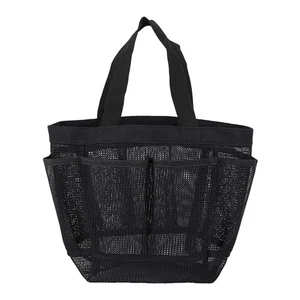 Borsa grande in rete da mare borsa da toeletta portatile borsa in rete da doccia (nero) - Foto 1 di 12