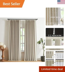 Lujosas cortinas opacas plisadas de arena para dormitorios y salas de estar, paquete de 2 - Imagen 1 de 9