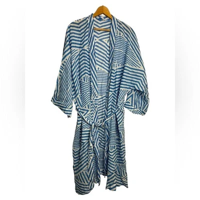 Cárdigan Bata Hecho en Grecia 100% Algodón Rayas Mezcla de Lino Talla L Para Mujer Foto 1 de 4