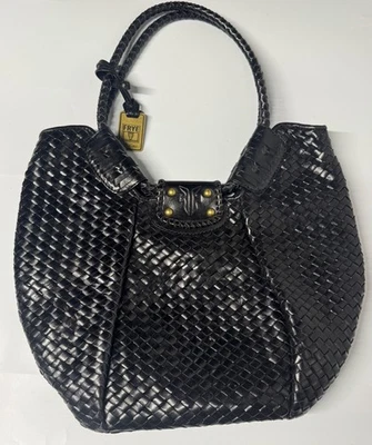 Frye Black Leather bag Intrecciato Woven Leather Shopper Tote Bag Purse - Image 1 of 4