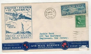 1939 AIRMAIL TRANS ATLANTIC FLIGHT NY TO MARSEILLE FRANCE & 825 GARFIELD PREXY - Picture 1 of 1