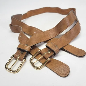 Double Buckle Leather Belt 26 28 Waist Brown - Picture 1 of 11