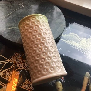 Vintage Irish Belleek Pottery 5” Tall Round Green Top Vase White - Picture 1 of 8