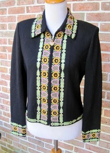 Chaqueta Colección St John Negra Floral Bordada Cremallera Frontal Lentejuelas Talla 8 - Imagen 1 de 9