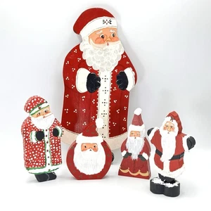 5 Volkskunst signierte handbemalte Holz Weihnachtsfiguren Weihnachtsdeko primitiv - Bild 1 von 5