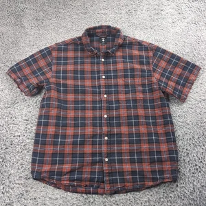 VANS Shirt Men Medium Blue Red Plaid Check Button Short Sleeve Skater Casual - Picture 1 of 6
