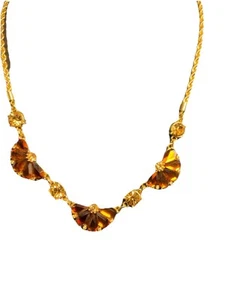 Bernsteinfarbene Statement-Halskette mit Kristall und goldfarben wunderschönen Farben - Bild 1 von 8