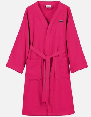 Parche con logotipo de Lacoste Home 100 % algodón piqué bata de baño, magenta, talla única. Foto 1 de 3