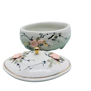 Fenix KISLOVODSK Oval Delicate Porcelain Russian Trinket/Candy Dish w/Lid Floral - Picture 1 of 8