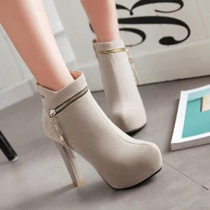 Stivaletti donna tacco alto stiletto finta pelle scamosciata punta rotonda scarpe plateau moda - Foto 1 di 20