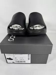 ECCO Womens Black 1" Platform Flowt Lx Wedge Slip On Leather Sandals Shoes 38 - Picture 1 of 7