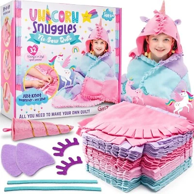 Kit per fare trapunta unicorno per bambini - set artigianale coperta senza cucire - età 6+ regalo fai da te