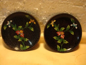 2 Vintage Chinese Cloisonné Enamel on Brass Floral Trinket Dish Plate 3 3/4" - Picture 1 of 8