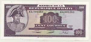 Haiti 100 Gourdes 1991 Pick 258 aUNC Almost Uncirculated Banknot Serial AA0002--