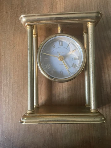 Bulova B1435 Desk Table Clock Quartz Gold Cover