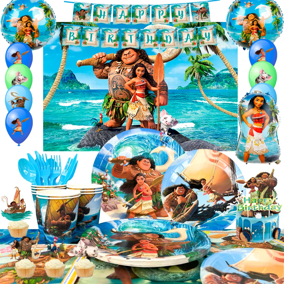 Moana Birthday Party Supplies,85 Pcs Moana Party Decorations and Tableware Set - Image 1 of 4