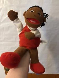 Hallsmart Int’l Handpuppe Plüsch Ganzkörper Afroamerikanisches Mädchen rotes Kleid 14 Zoll - Bild 1 von 13
