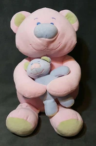 14" Goffa Pink MAMA BEAR RATTLE w/ BLUE BABY Velour Plush Stuffed Animal Toy - Picture 1 of 5
