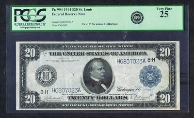 1914 $20 Federal Reserve Note- St. Louis | PCGS Currency VF25 - Image 1 of 2