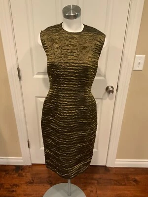 Lanvin Gold Wavy Textured Sleeveless Sheath Dress, Size 6 (US), 38 (EUR) - Image 1 of 4