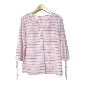Talbots gestreiftes pastellfarbenes Top Größe M Bindeärmel leicht Freizeit Arbeit Geschenk - Bild 1 von 5