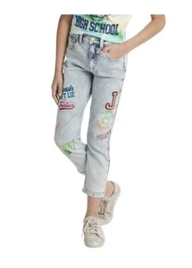 Justice X Stranger Things Denim Mini Mom Jeans Patched Girls Size 8 - Picture 1 of 4