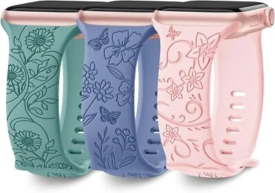 3 peças pulseira gravada floral para Apple Watch silicone macio flores silvestres pulseira esportiva - Imagem 1 de 4