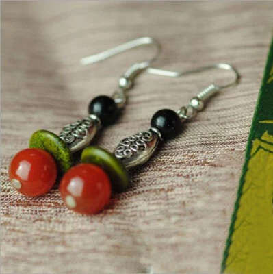 Chinese Agate/Silver/Jade Line/Stone Tibetan Style Fashion Earbob Earrings - Image 1 of 4