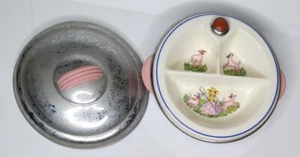 Vintage Bartsch 1944 Little Bo Peep Hot Or Cold Feeding Dish With Lid Pink White - Picture 1 of 4