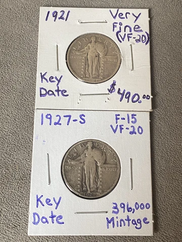1921 & 1927-S Standing Liberty Quarters!  ~ Key Dates! ~ Very Fine Details! WOW! Cover