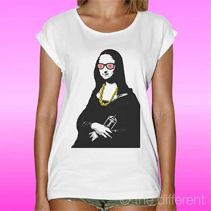 T-SHIRT DONNA GIOCONDA HIP HOP OCCHIALI BOMBOLETTA IDEA REGALO - Imagen 1 de 1