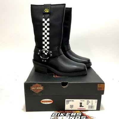 NEW Harley Size 6 Womens Korsen Black 10" Waterproof Harness Boots D87296-6 - Image 1 of 4