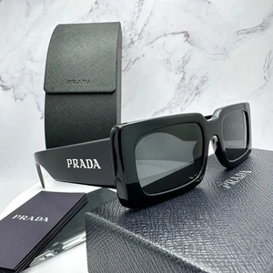 PRADA Sunglasses New Black PR A07S 1AB5S0 Italy Authentic Silver Metal Logo - Picture 1 of 18