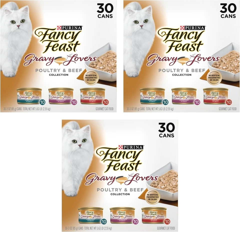 90PACK-Purina Fancy Feast Gravy Lovers Kitten Food Wet Cat Food Poultry Beef 3oz - Image 1 of 4