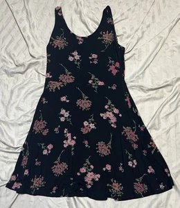 Express Black Floral Sleeveless A-Line Dress Womens L - Picture 1 of 6