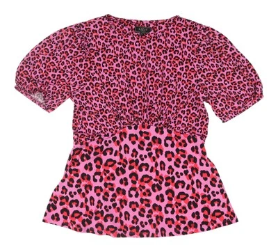 Lipsy Women's Pink Animal Print Cropped T-Shirt Size 14 - Image 1 of 4