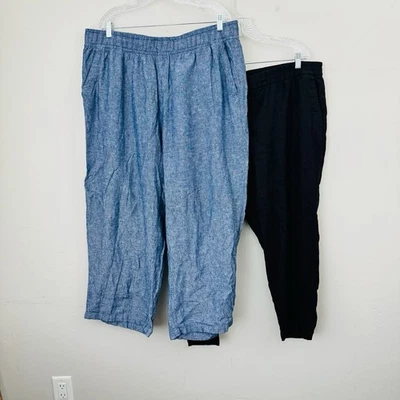 Pantalones de lino Old Navy tiro alto pierna ancha azul/negro paquete de 2 para mujer 2XL Foto 1 de 4
