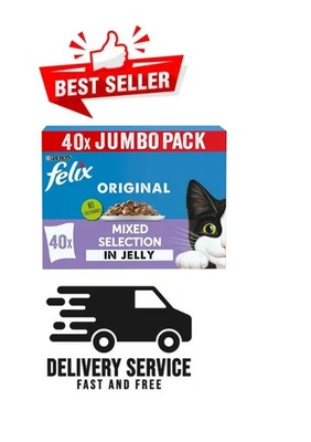 FELIX Wet Cat Food 40x85g Pouches – Original Mixed Selection in Jelly