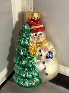 Vintage Blown Glass Snowman Christmas Ornament With Red Hat - Picture 1 of 2