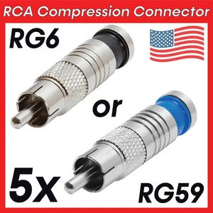 5PCS RCA Compression Connector RG59/RG6 Coaxial Cable A/V Audio Video Male Plug - Picture 1 of 7
