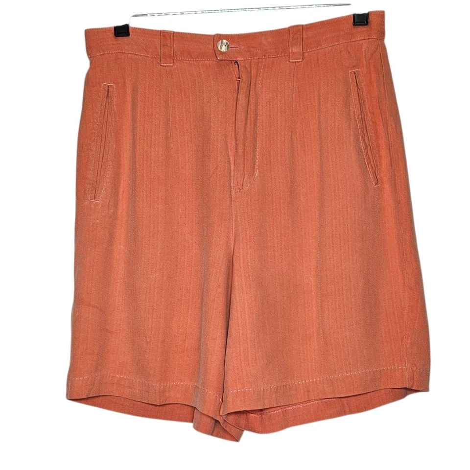 Tommy Bahama Silk Shorts High Waist Pleated Coral Vacation Resort Lightweight 6 - Image 1 of 4