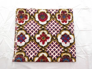 Vintage Barkcloth Style Fabric Upholstery Scrolls 1960s Floral 35x60 Red White - Picture 1 of 8