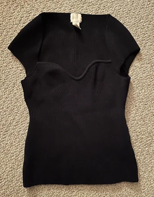 H&M Black Cap Sleeve Ribbed Knit Top Pullover Sweater Small - Image 1 of 3
