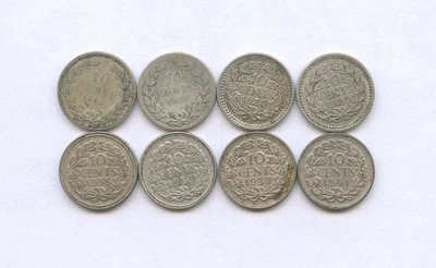 (8) 1879, 1925, 1935 36 39, 1941 +1 Netherlands 10 Cents 1.40g .640 SILVER Coins - Image 1 of 3