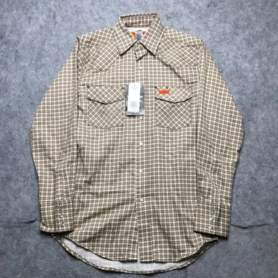 Wrangler FR Western Work Shirt Mens Small Plaid Pearl Snap Long Sleeve 10FR124MM - Image 1 of 4