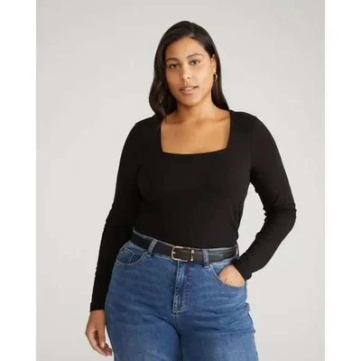 NUEVO CON ETIQUETAS Camiseta Universal Estándar Cuello Cuadrado Manga Larga Negra 2XS Mediana Foto 1 de 4