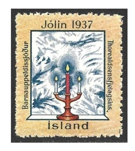 Iceland 1937 Candelabra Cinderella Xmas Seal #27 VF-NH - Picture 1 of 2