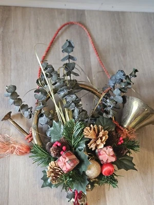 Vintage Brass French Horn Wall Door Decoration Christmas - Image 1 of 4